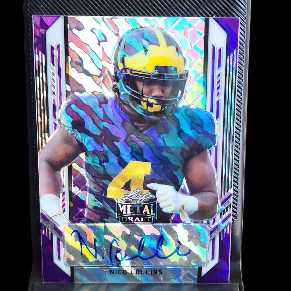 Nico Collins 2021 Leaf Metal Draft Portrait Auto 9/30 Purple Zebra RC Michigan